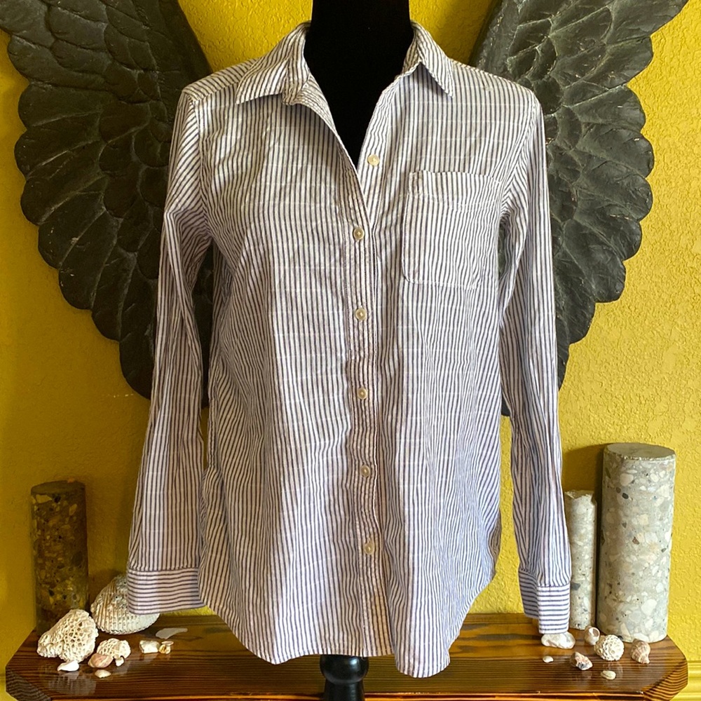 Eddie Bauer Blue and White Striped Button-Down Shirt